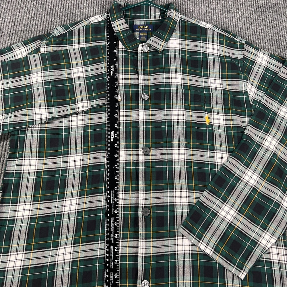 Polo Ralph Lauren Mens Sleep Shirt Large Green Plaid Long Sleeve Button Down - Picture 8 of 16